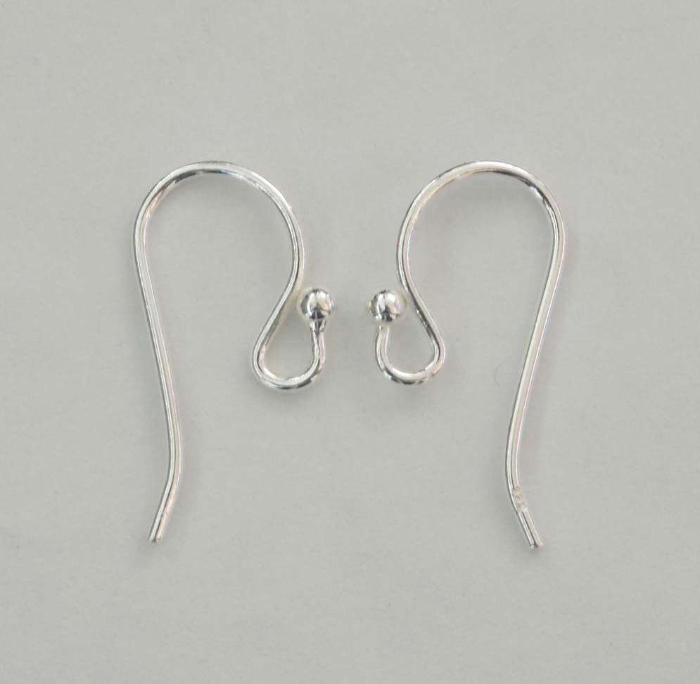 Sterling Silver Earring Ear Hook French Fish Wire Ball Shepherd Crook x 1pr - jewelbeads4